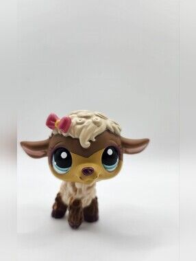 Authentic Hasbro Littlest Pet Shop LPS Brown Lamb #1697 with Pink Bow HTF